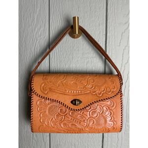 Vintage Tooled Leather Shoulder Bag Floral Western Boho Purse Handcrafted